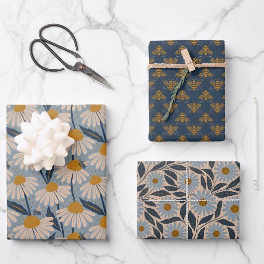 Feuille De Papier Cadeau Fleurs sauvages et abeilles