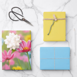 Feuille De Papier Cadeau Fleurs sauvages jaunes bleues roses Champ 2025
