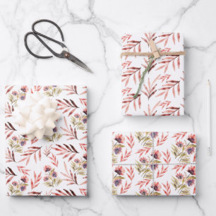 Feuille De Papier Cadeau Fleurs sauvages rustiques du pays rose