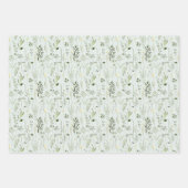 Feuille De Papier Cadeau Fleurs sauvages verts et blancs (Devant)