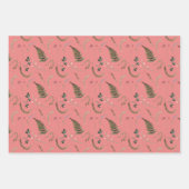 Feuille De Papier Cadeau Fleurs sauvages verts et roses (Devant 3)