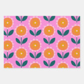 Feuille De Papier Cadeau Fleurs scandinaves mignonnes en rose et orange (Devant 3)
