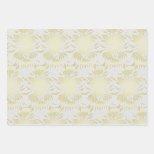 Feuille De Papier Cadeau Fleurs stylisées Art Déco dorées et grises (Devant 3)