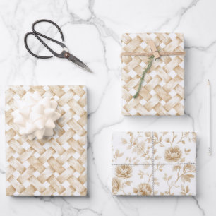 Feuille De Papier Cadeau Fleurs Tressées Panier Faux Mariage Bapteme