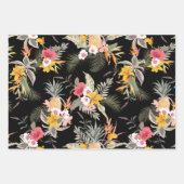 Feuille De Papier Cadeau Fleurs tropicales d'ananas noires  (Devant 3)