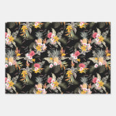Feuille De Papier Cadeau Fleurs tropicales d'ananas noires  (Devant 2)
