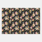 Feuille De Papier Cadeau Fleurs tropicales d'ananas noires  (Devant)