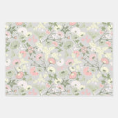 Feuille De Papier Cadeau Fleurs vert rose Motif botanique (Devant 3)