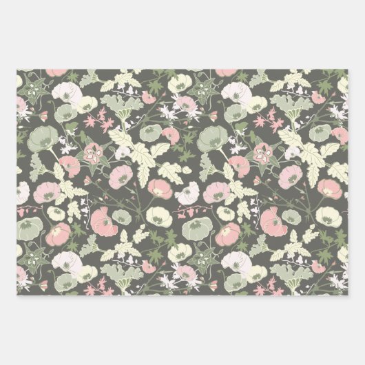 Feuille De Papier Cadeau Fleurs vert rose Motif botanique (Devant 2)