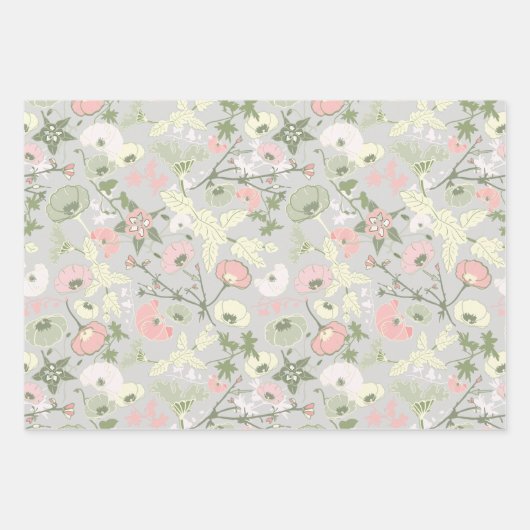 Feuille De Papier Cadeau Fleurs vert rose Motif botanique (Devant)