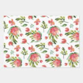 Feuille De Papier Cadeau Fleurs vertes rouges d'aquarelle. Modèle floral (Devant 3)