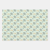 Feuille De Papier Cadeau Fleurs vertes Sage et Couronnes d'or (Devant 3)