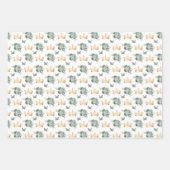 Feuille De Papier Cadeau Fleurs vertes Sage et Couronnes d'or (Devant)