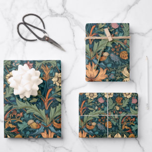 Feuille De Papier Cadeau Fleurs, vintage, Art nouveau, style William Morris