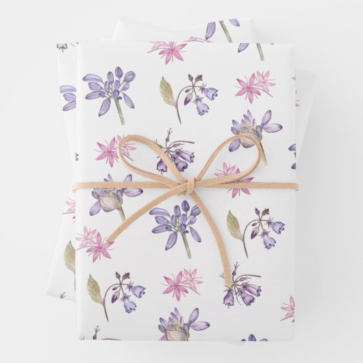 Feuille De Papier Cadeau Fleurs Violet mignonnes Bébé Fille Douche Cadeaux (En situation)