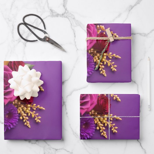 Feuille De Papier Cadeau Fleurs violettes
