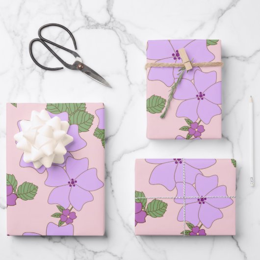 Feuille De Papier Cadeau Fleurs Violettes, Modèle Floral, Motif De Fleurs (Recto)