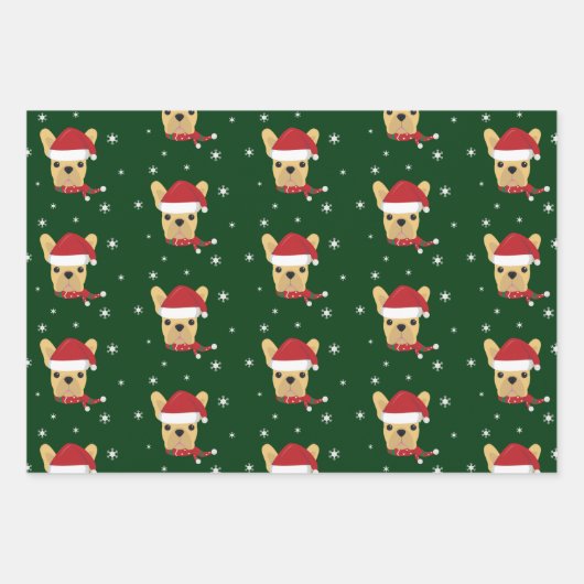 Feuille De Papier Cadeau Flocon de neige à Chien de Noël Père Noël (Devant)