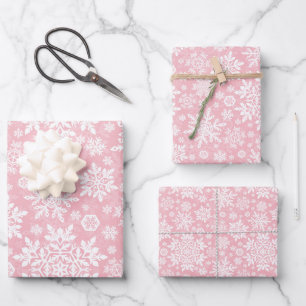 Feuille De Papier Cadeau Flocon de neige blanc élégant (sucre rose)