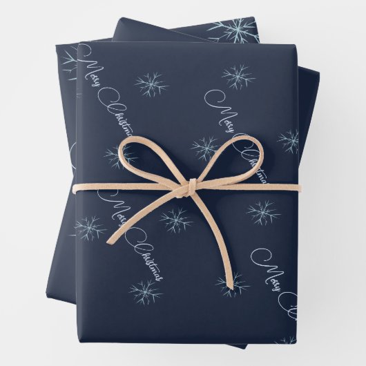 Feuille De Papier Cadeau Flocon de neige | bleu marine | Joyeux Noël (En situation)