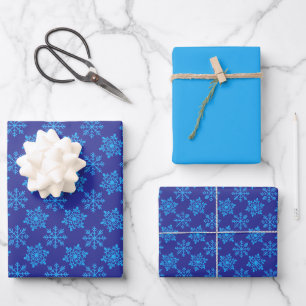 Feuille De Papier Cadeau Flocon de neige bleu nordique (effet paillettes) s