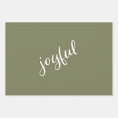 Feuille De Papier Cadeau Flocon de neige de script joyeux Vert olive de vac (Devant)