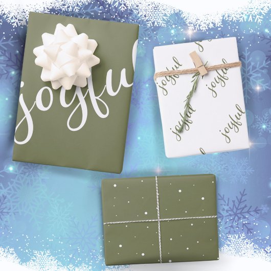 Feuille De Papier Cadeau Flocon de neige de script joyeux Vert olive de vac