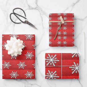 Feuille De Papier Cadeau Flocon de neige Parties scintillant rouge