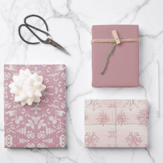 Feuille De Papier Cadeau Flocon de neige rose aquarelle Renne Arbre Noël