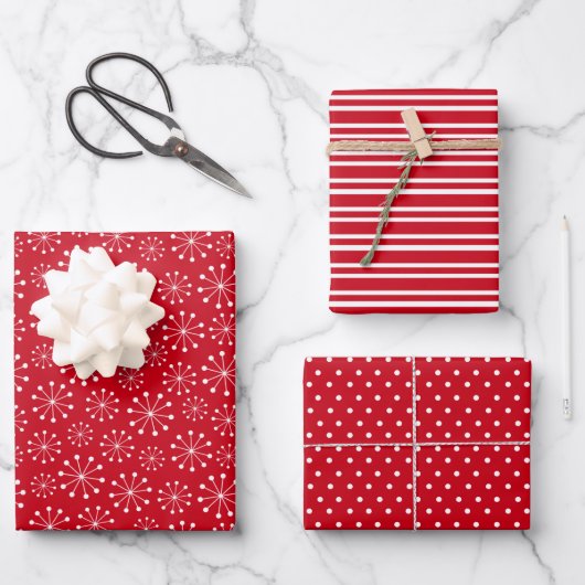 Feuille De Papier Cadeau Flocon de neige rouge (Recto)