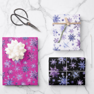 Feuille De Papier Cadeau Flocon de neige violet