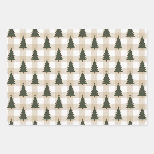 Feuille De Papier Cadeau Flocon de Noël rouge rustique vert (Devant)