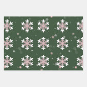 Feuille De Papier Cadeau Flocons blancs roses verts (Devant 2)