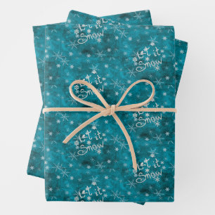 Feuille De Papier Cadeau Flocons de Neige Bleus Argentés Mystiques Laissez