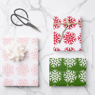 Feuille De Papier Cadeau Flocons de neige de Noël classiques, Rouge Vert Bl