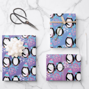 Feuille De Papier Cadeau Flocons de neige de pingouin mignons Fantaisie