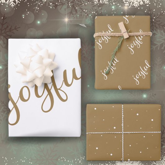 Feuille De Papier Cadeau Flocons de neige de script joyeux Fête beige
