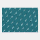 Feuille De Papier Cadeau Flocons de neige de script joyeux Fête de Teal (Devant 2)