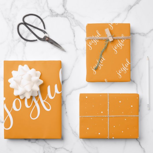 Feuille De Papier Cadeau Flocons de neige de script joyeux Orange Vacances (Recto)
