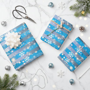 Feuille De Papier Cadeau Flocons de neige, étincelles et lumières sur rayur