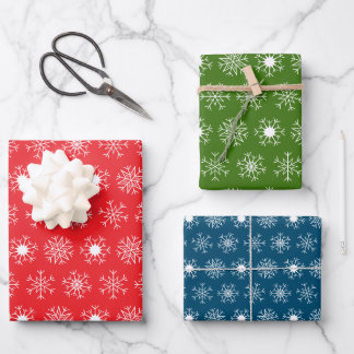 Feuille De Papier Cadeau Flocons de Noël, Classique Rouge Vert Bleu Blanc