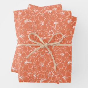 Feuille De Papier Cadeau Floraison de fleurs blanches d'Hibiscus sur la pêc