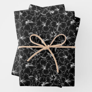 Feuille De Papier Cadeau Floraison de fleurs blanches d'Hibiscus sur le noi