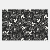 Feuille De Papier Cadeau Floral Abstrait blanc sur Arrière - plan noir (Devant 2)