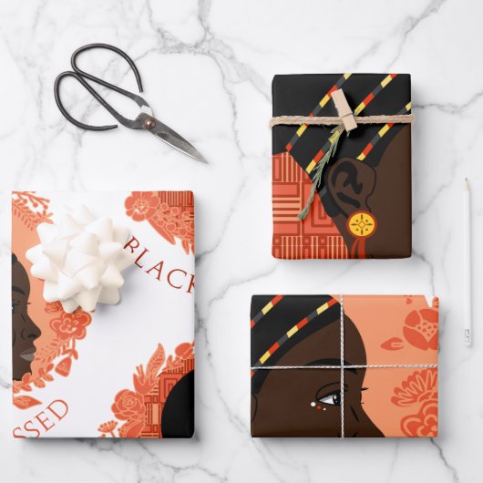 Feuille De Papier Cadeau Floral Black & Blessed (Recto)