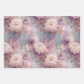 Feuille De Papier Cadeau Floral blanc d'or violet (Devant 2)