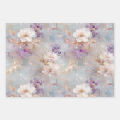 Feuille De Papier Cadeau Floral blanc d'or violet (Devant)