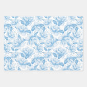 Feuille De Papier Cadeau Floral bleu et blanc (Devant 3)