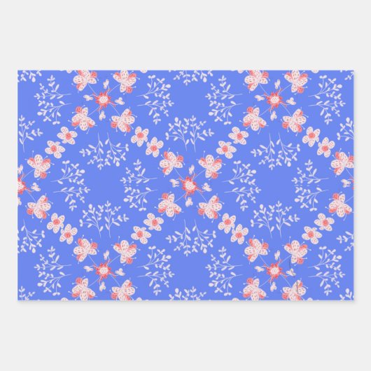 Feuille De Papier Cadeau Floral bleu pastel (Devant)