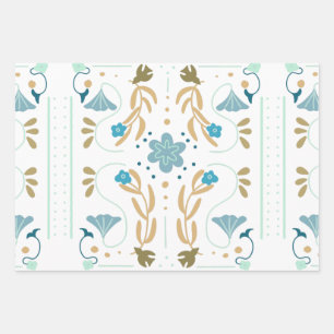 Feuille De Papier Cadeau Floral bleu printemps scandinave